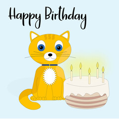 cute cat with birthday cake