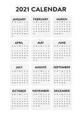 2021 Yearly Calendar, Calendar Planner, 2021 Planner, Organizer, Printable 2021 Calendar, Vector Illustration Background
