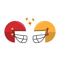 Red and yellow rugby, american football, soccer helmet. Super bowl, sports equipment concepts. Flat illustration with two helmets of different colors.