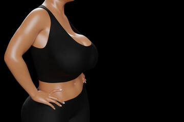 Fototapeta premium Young slim woman with big breasts in black sportswear