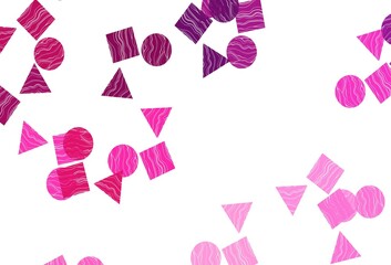 Light Pink vector background with triangles, circles, cubes.