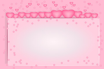 Valentines day frame with pink hearts and pearls. Valentines, Mother day, or wedding sale banner, poster, greeting card template design with copy space. Valentines day border.Stock vector illustration