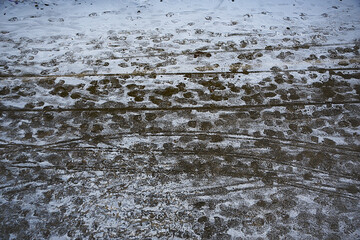tracks asphalt snow, ice, people’s tracks from shoes on snow, snow removal weather