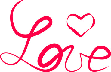 red word love with heart lettering handwritting