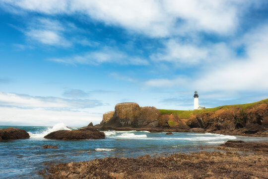 Yaquina Head Lighthouse View From Cobble Beach