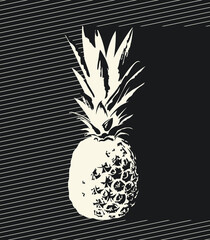 Vector banner with a decorative crimson pineapple and a white calligraphic inscription on a black background. Suitable for invitation, greeting card, poster, t-shirt design