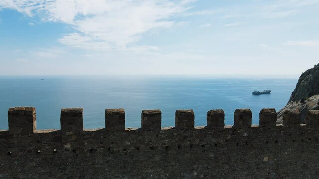 Aerial Flight Over the Genoese Fortress in Sudak, Crimea  

