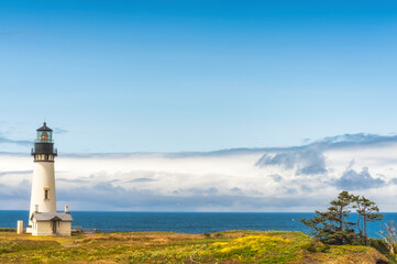 Fototapeta na wymiar Copyspaqce of Yaquina Head Lighthouse and Horizon