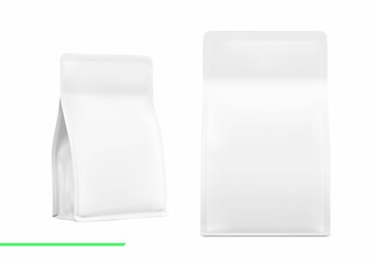 Quad seal bag with label mockup. Front view with. Vector illustration. Best solution for presentation your brand, design, promo and etc. EPS10.	