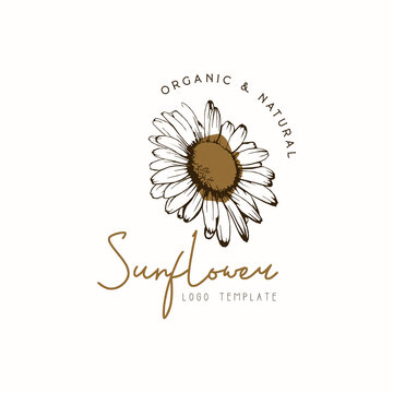 Sunflower hand drawn floral logo premium