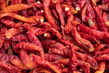 Pile of Dired chilly texture background.
