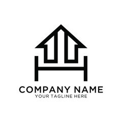 House Logo Letter H Line. Usable for Business, Architecture, Real Estate, Construction and Building Logos. Flat Vector Logo Design Template Element.