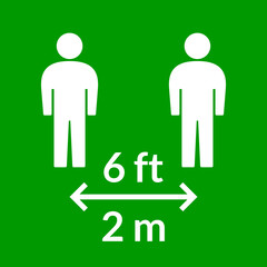 Social Distancing Keep Your Distance or Maintain a Distance of 6 ft / 6 Feet or 2 m / 2 Metres Icon. Vector Image.