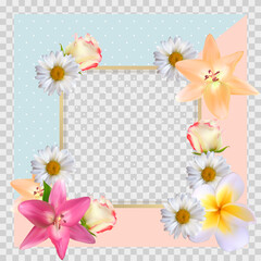 Cute Background with Frame and Flowers Collection Set. Vector Illustration EPS10. Square Template for social networks and messengers