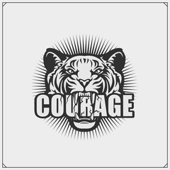 The emblem with tiger for a sport team. Print design for t-shirt.