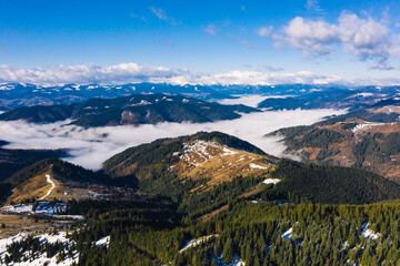 Fototapeta premium Morning in the mountains. Carpathian Ukraine, Aerial view.
