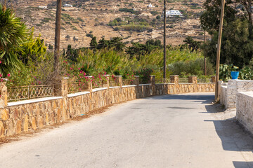 View of the white villas at resort in Ios Island, Greece.