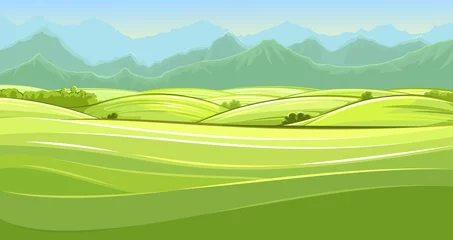 Foto op Canvas Rural landscape. Hills and meadows. Pastures and farmland. Beautiful nature view. The horizon is distant. Country farm land plot. Illustration. Vector © WebPAINTER-Std