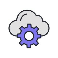 Cloud settings icon in flat design style.