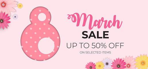 Poster International Happy Women's Day 8 March Greeting card sale banner Vector Illustration EPS10