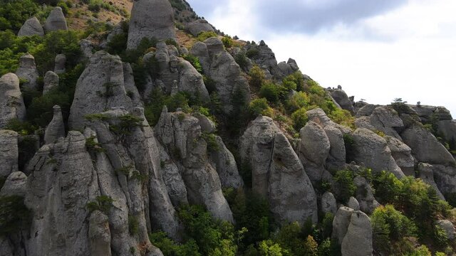 Aerial Flight Over Scenic Mountain Landscape in Crimea