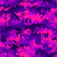 Hexagonal camouflage seamless pattern. Abstract modern geometric military endless background texture for fabric and fashion print. Vector illustration.
