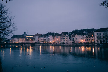 a body of water with buildings along it