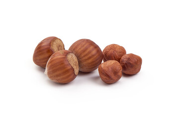 Hazelnuts, close-up isolated on white background