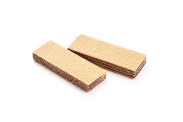 Crunchy chocolate waffles, isolated on white background