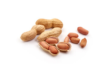 Organic peanuts in shell, isolated on white background