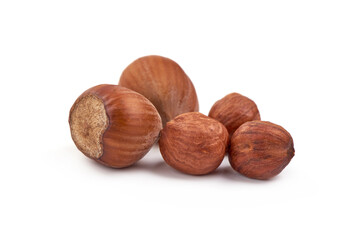 Hazelnuts, close-up isolated on white background