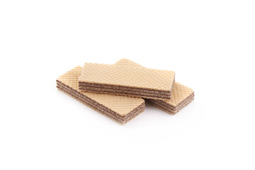 Crunchy chocolate waffles, isolated on white background