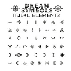 Fototapeta premium Tribal Alphabet and ornaments. Letters and symbols in geometric ethnic style. Aztec and native americans fabric style. Vector illustration