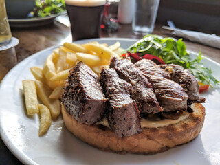 Steak beef open sandwich