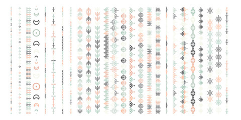 Boho ethnic line ornaments. Tribal geometric design, aztec style, native americans texile. Vector elements for brushes, textures, patterns.