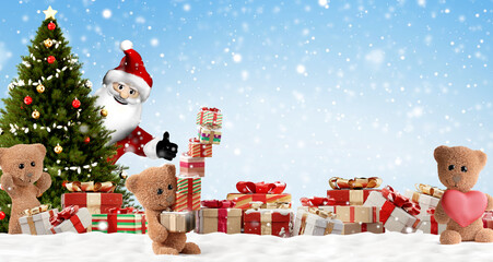 festive Christmas presents background 3d-illustration