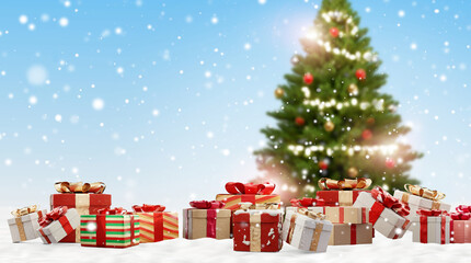 festive Christmas presents background 3d-illustration