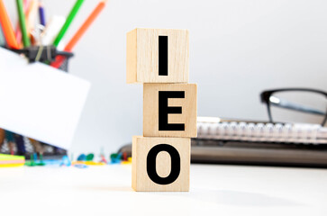 Initial Exchange Offering - IEO text on sticky notes isolated on office desk
