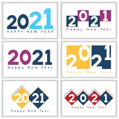2021 Happy New Year logo text design collection. 2021 number design template.