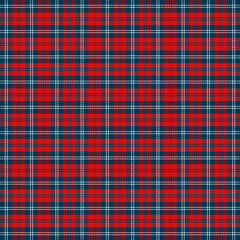 Christmas and new year tartan plaid. Scottish pattern in red, blue and white cage. Scottish cage. Traditional Scottish checkered background. Seamless fabric texture. Vector illustration