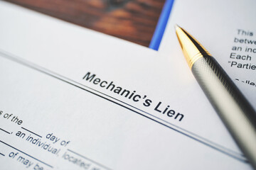 Legal document Mechanic Lien on paper close up
