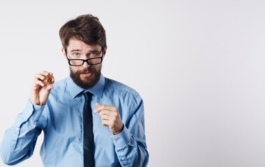 Business man in shirt with tie electronic finance payment system internet technology