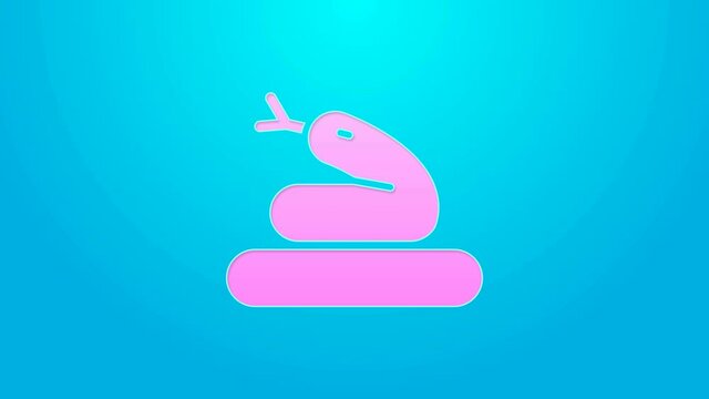 Pink line Snake icon isolated on blue background. 4K Video motion graphic animation