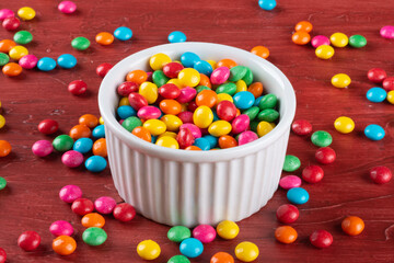 Colorful Confetti candy in bowl on the table.