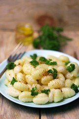 Gnocchi on a plate. Italian Cuisine.