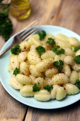Gnocchi on a plate. Italian Cuisine.