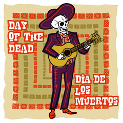 Mexican mariachi skeleton of day of the dead