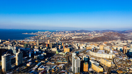 Winter view of vladivostok photographed on a drone