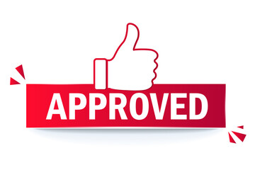 approved label flag with thumbs up icon.