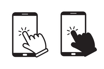 Hand touchscreen smartphone icon. Click on smartphone isolated on white. Vector illustration